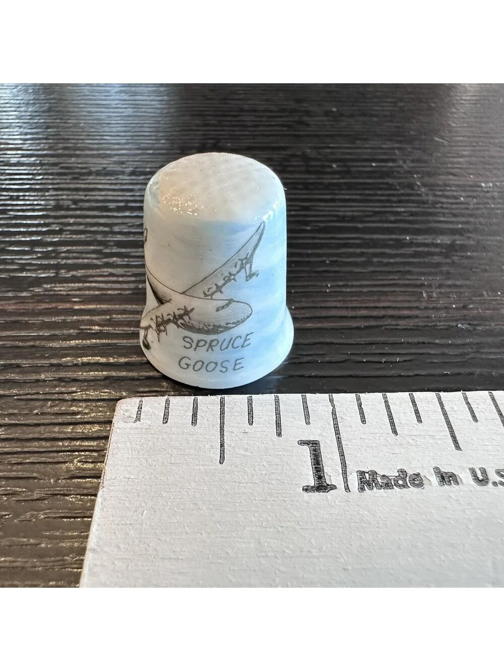 Vtg Spruce Goose Thimble Howard Hughes Aircraft Aviation Souvenir Signed Gail